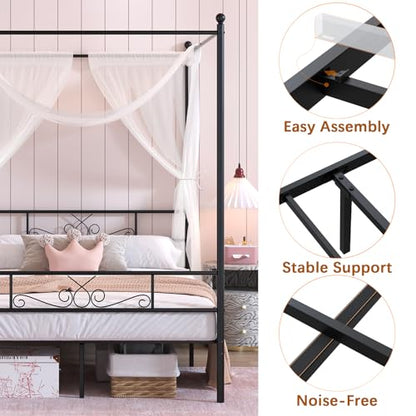 Full Metal Canopy Platform Bed Frame with Headboard, Black, view 7