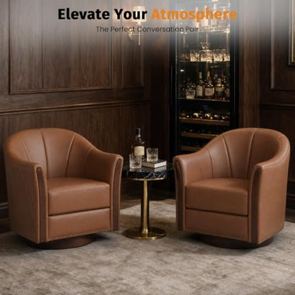 360° Swivel Accent Chair, Faux Leather Swivel Barrel Chairs, view 7