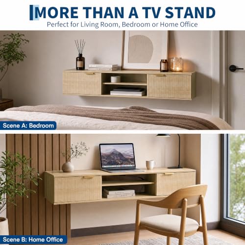 70" Floating TV Stand for TVs Up to 80", Fluted Entertainment Center, view 5