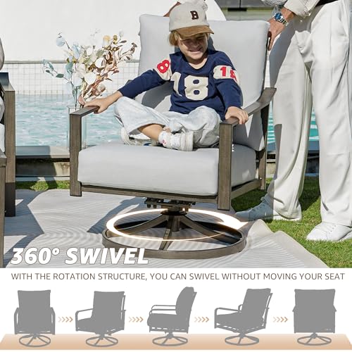 Patio Furniture Set,4 Piece Outdoor Conversation Metal Swivel Rocking Chairs Set with Hand-Woven Rope High Back,Sturdy Hand Brushed Wood Grain Finish Frame,6" Cushions for Yard