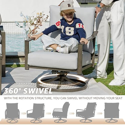 Patio Furniture Set,4 Piece Outdoor Conversation Metal Swivel Rocking Chairs Set with Hand-Woven Rope High Back,Sturdy Hand Brushed Wood Grain Finish Frame,6" Cushions for Yard