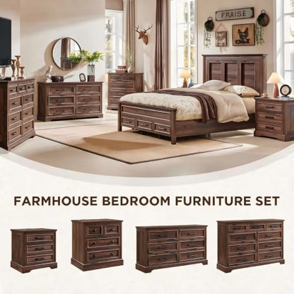 52" Wide Farmhouse 6 Drawer Dresser for Bedroom, Brown, view 5