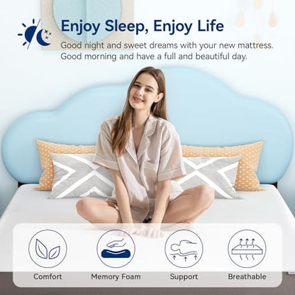 Memory Foam Mattress, Soft Plush Feel, Breathable, 6 Inch, Twin, White/Grey, view 7