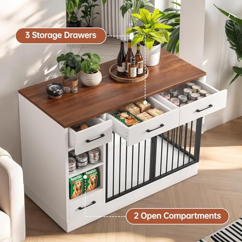 47" Heavy Duty Indoor Dog Crate Furniture for Medium Dogs, White, view 6