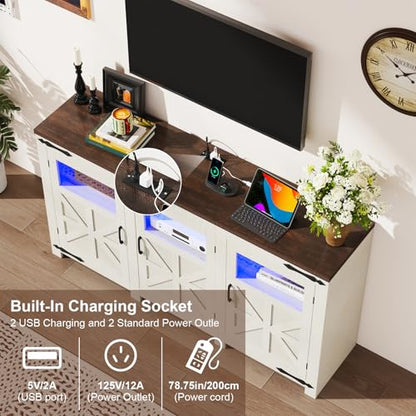 64" Large LED Farmhouse TV Stand for 70/65/60 Inch TVs with Power Outlets, view 5