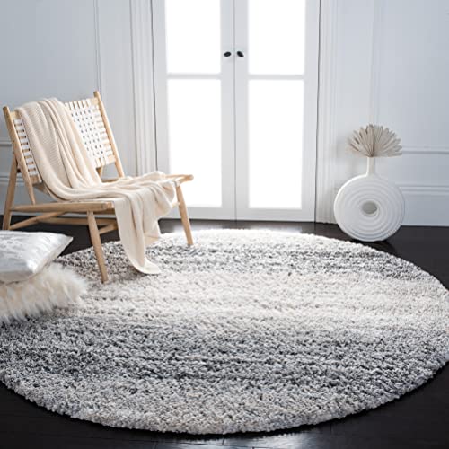 SAFAVIEH Fontana Shag Collection Area Rug - 5'3" Round, Ivory & Grey, Modern Design, Non-Shedding & Easy Care, 2-inch Thick Ideal for High Traffic Areas in Living Room, Bedroom (FNT852A)