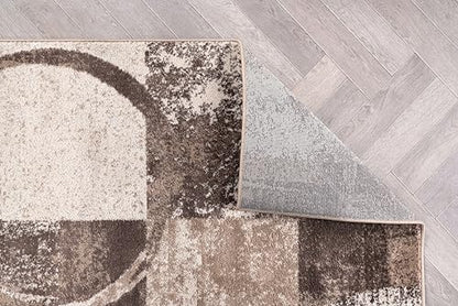 Brown Contemporary Abstract Area Rug, Soft Indoor Carpet with Jute Backing, Non-Shedding Distressed Geometric Circle Design for Living Room, Bedroom, Dining Room and Home Office, 5'3" x 7'3"