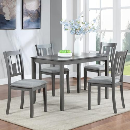 LUMISOL 5-Piece Modern Dining Set, Rectangular Wooden Kitchen Table with 4 Upholstered Chairs for Kitchen, Dining Room, Living Room, Grey