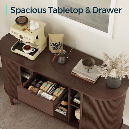 55" Sideboard Buffet Cabinet,Tambour Sliding Doors & Drawer, view 6