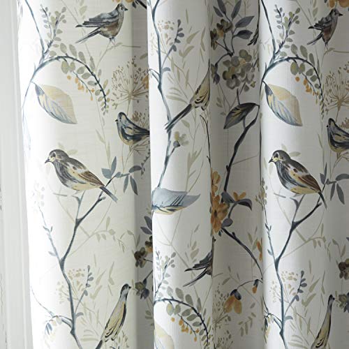 Gray Bird Print Linen Textured Curtains, 52 x 63, 1 Panel, Grommet