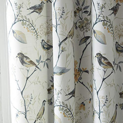 Gray Bird Print Linen Textured Curtains, 52 x 63, 1 Panel, Grommet