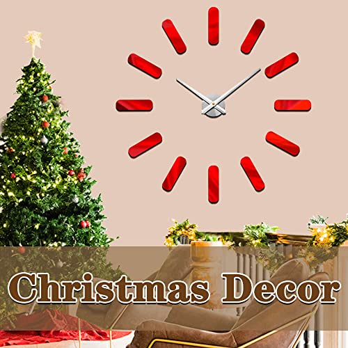 Frameless Wall Clock, 3D Modern Trend Wall Clocks for Living Room Decor, DIY Large Wall Clock Easy to Install Silent and Size Adjustable, Suitable for Kitchen, Farmhouse, Bedroom (Red)