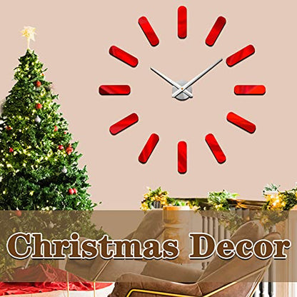 Frameless Wall Clock, 3D Modern Trend Wall Clocks for Living Room Decor, DIY Large Wall Clock Easy to Install Silent and Size Adjustable, Suitable for Kitchen, Farmhouse, Bedroom (Red)