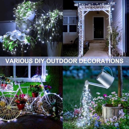 2 Pack Solar String Lights Outdoor Waterproof, Each 33FT 100 LED Solar Fairy Lights Outdoor, 8 Modes White Christmas Light for Outside Garden Tree Patio Yard Wedding Christmas Decorations