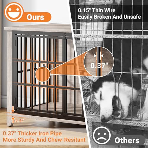 37.7" Wooden Dog Crate Furniture for Medium Dogs, Grey, view 5