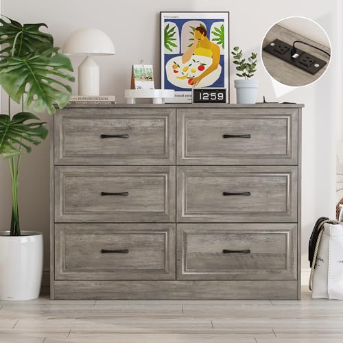 Dresser for Bedroom, 6 Drawer Wide Dresser Organizer with Charging Station, view 2