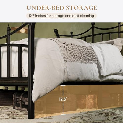 Full Size Metal Bed Frame, Victorian Crown Style, Black, view 6