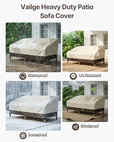 Heavy Duty Patio Sofa Cover, 100% Waterproof 3-Seater Outdoor Sofa Cover,Lawn Patio Furniture Covers with Air Vent and Handle,79" Wx 37" Dx 35" H,Beige&Brown