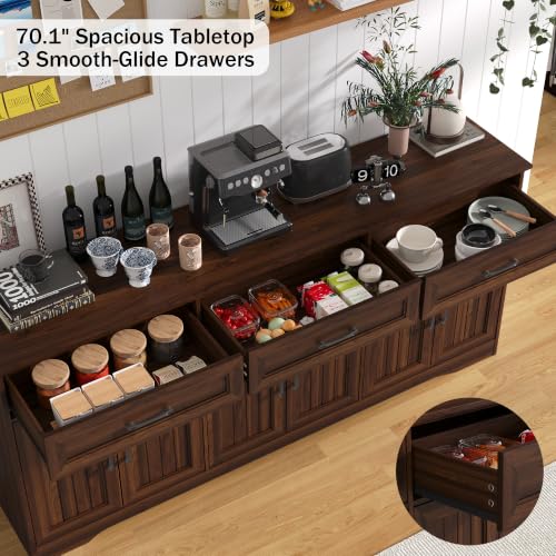 70" Buffet Cabinet with Storage, Large Modern Farmhouse Sideboard, view 5