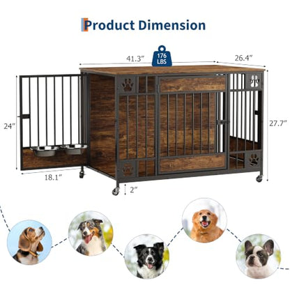 Dog Crate Furniture, 41" Indoor Dog Kennel with Triple Doors, Brown, view 3
