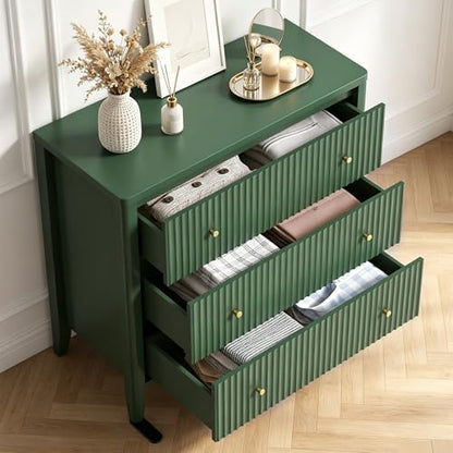 Large Nightstand Set of 2,34”Wide Fluted Painted Bedside Table with 3 Drawer Dresser,Large End Tables with Storage, Metal Handle & Rounded Corners for Bedroom,Alabaster White