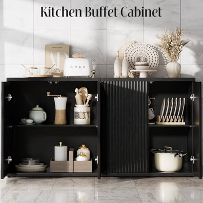 Fluted Buffet Cabinet with Storage Sideboard with 2 Doors& Adjustable Shelf, view 5