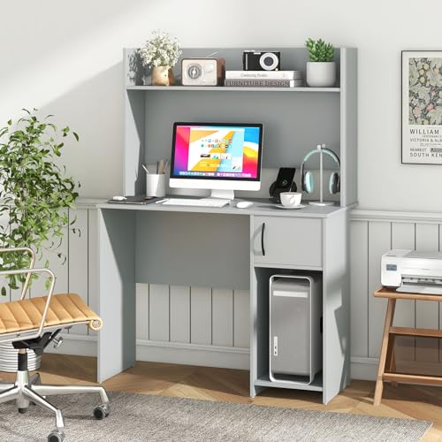 Computer Desk with Hutch, Home Office Desk with Adjustable Shelf, view 3