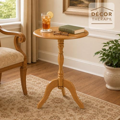 Decor Therapy Warwick Round Accent Table - 3 Leg Pedestal Side Table for Living Room, Bedroom, Entryway - Traditional Medium Wood Bistro Drink Table