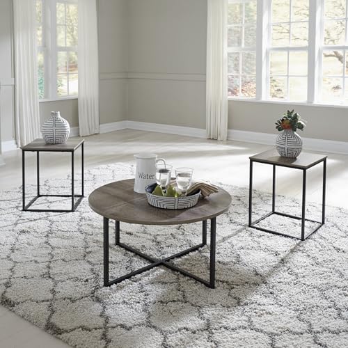 Brown and black wood grain 3 piece table set, view 3