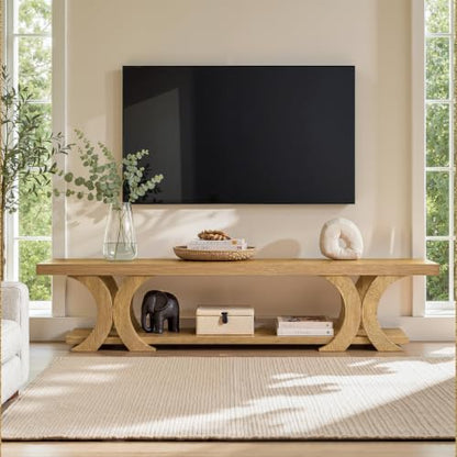 70.87" Extra Long TV Stand for TVs up to 80", Farmhouse Wooden Entertainment Center with Open Storage Shelves, Low TV Media Console Table for Living Room, Bedroom