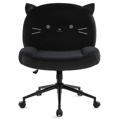 Armless Office Desk Chair with Wheels,Ergonomic Criss Cross Legged Computer Chair with Fabric Padded, Height Adjustable Wide Seat Vanity Chairs,Mid Back Task Chair for Home, Bedroom (Black)