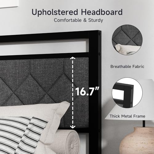 Upholstered Queen Bed Frame with Soft Headboard, view 5