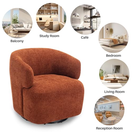 Swivel Accent Chair, Chenille Barrel Chair for Living Room, Cozy Round Boucle Arm Chair, Metal Base for Club Nursery Bedroom, Orange