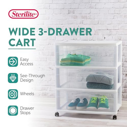 Wide 3-Drawer Cart with Wheels for Bedroom and Dresser, 2-Pack, view 5