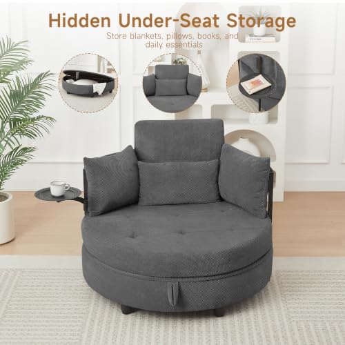 Oversized Chaise Lounge Chair Indoor with Hidden Storage & 270° Rotating Side, view 4