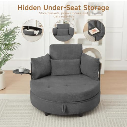 Oversized Chaise Lounge Chair Indoor with Hidden Storage & 270° Rotating Side, view 4