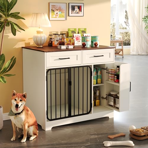 37.4" Dog Crate Furniture, Indoor Dog Kennel with 2 Drawers and Storage Cabinet, view 4
