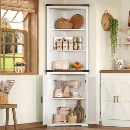 Farmhouse Corner Cabinet, 70" H Tall Corner Hutch with 5 Shelves & 2 Barn Doors, view 5