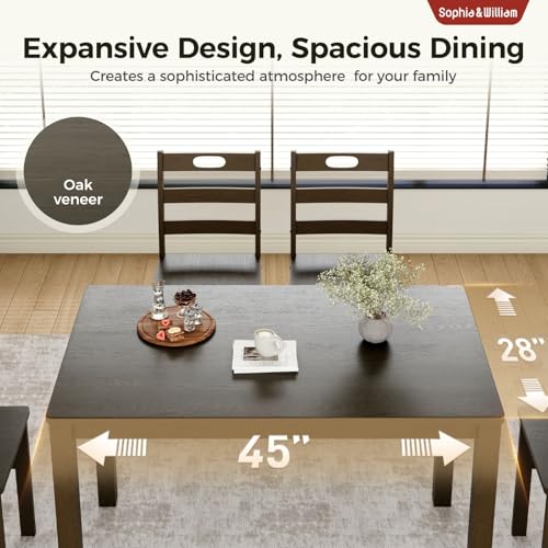 5 Piece Dining Table Set for 4, Wood Kitchen Table and Chairs,Space-Saving Farmhouse Dining Sets,Dark Walnut