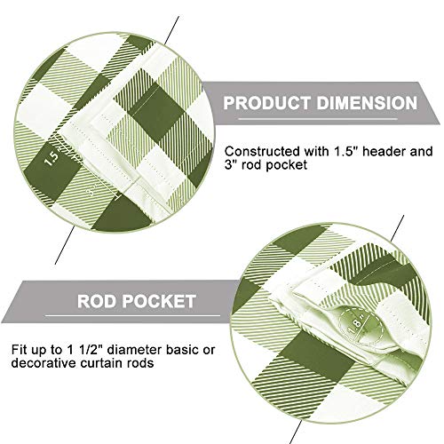 Room Darkening Window Valance, 58W x 14L Inches Top Rod Pocket Checkered Gingham Curtain Valance Scarf, Modern Farmhouse Window Curtain Valance Classic Buffalo Checked Plaid, Sage