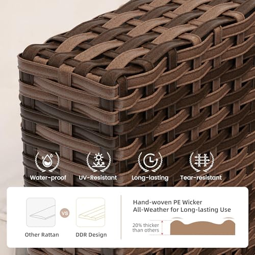 Patio Furniture Set, 5 Pieces Outdoor Conversation Sets with Rocking Swivel Chairs, Wicker Rattan Outdoor Sofa Set with Storage Table and Waterproof Covers for Backyard, Deck, Porch, Khaki