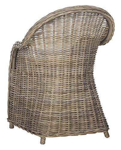 SAFAVIEH Furniture - Zane Club Chair - 17.3" Seat Height - Grey - Rattan - Coastal Woven Design - Ideal for Living Room, Sunroom, Bedroom - Fully Assembled (SEA7006A)