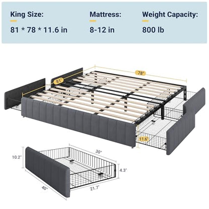 King Size Platform Bed Frame with 4 Large Storage Drawers, view 3