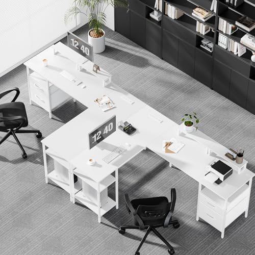 62” L Shaped Desk with Drawers and Power Outlet, White, view 3