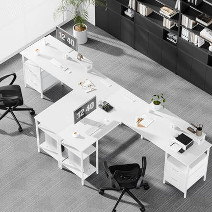 62” L Shaped Desk with Drawers and Power Outlet, White, view 3