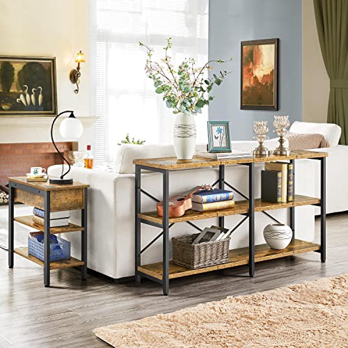 Yaheetech TV Stand for TV up to 65 Inch, 55 Inch Media Console Table with 3-Tier Storage Shelves for Living Room, Entertainment Center with Metal Frame, Rustic Brown