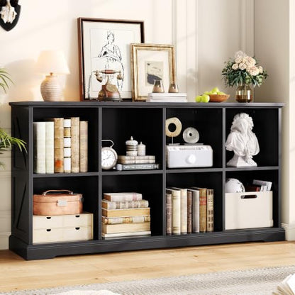 8 Cube Storage Organizer, Farmhouse Bookshelf with Storage, Black, view 4