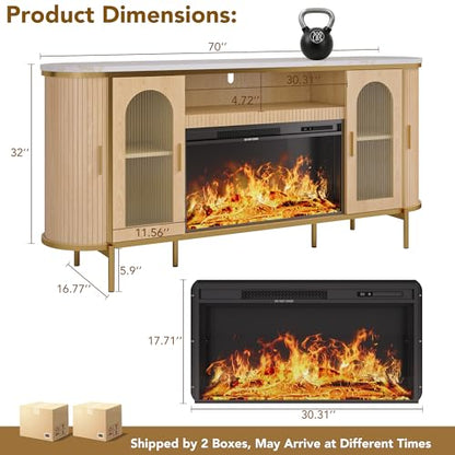 70" Fluted Fireplace TV Stand for TVs Up to 80 Inches, view 3