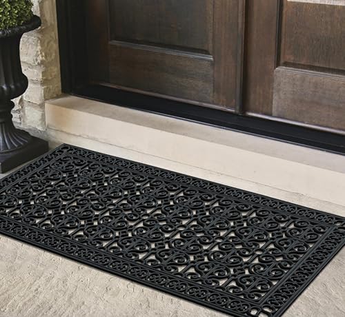 34-LB Heavy Duty Rubber Doormat 36"×72" - Won't Blow Away | Outside Front Door Mat, Mud Dirt Scraper, Non-Slip Drainage Mat for Entryway Patio Garage, All-Weather, 100% Rubber Mats