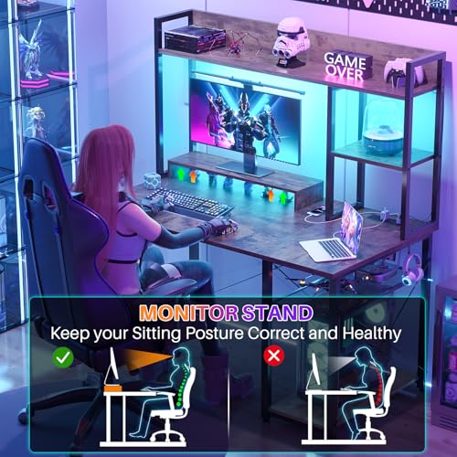 39'' Gaming Desk with Hutch and Reversible Storage Shelves, Rustic, view 6